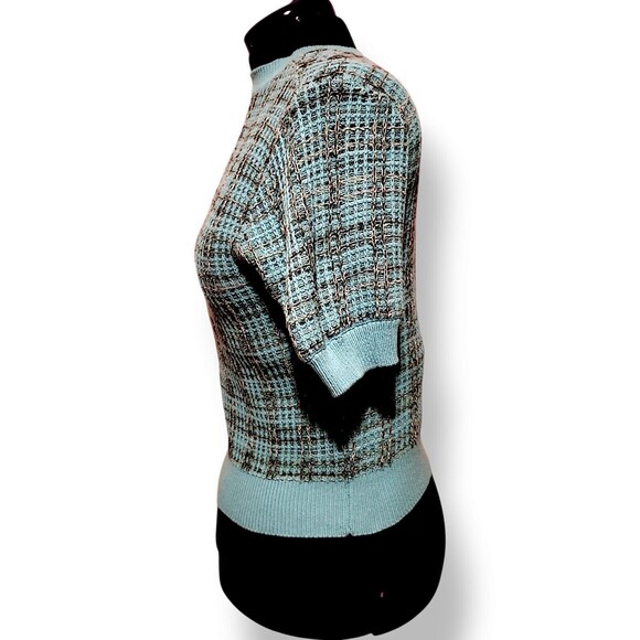 Ann Taylor Top Womens 8 BlueTweed Plaid Cluless Boatneck Pullover Sweate… - Picture 2 of 6